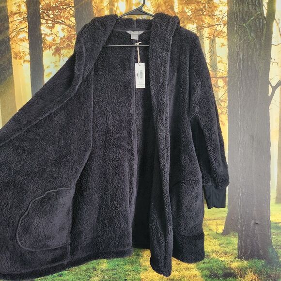 Natural Reflections Small Anthracite Cozy Hooded Cardigan Long Fleece Black NWT - Picture 5 of 13